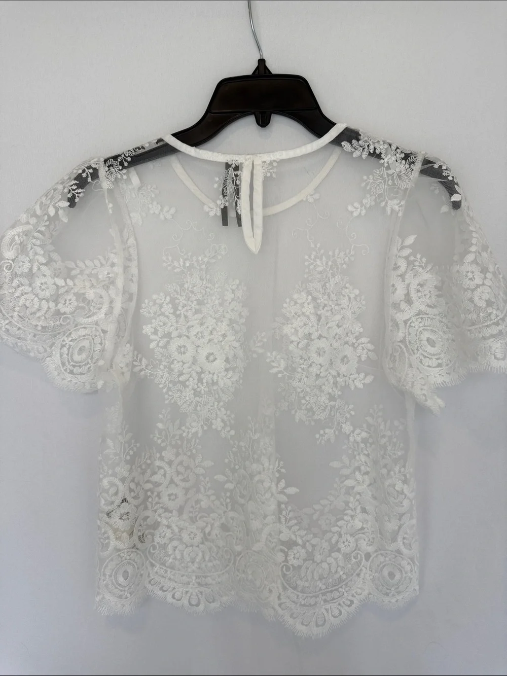 Anthropologie White Embroidered Sheer Lace Blouse